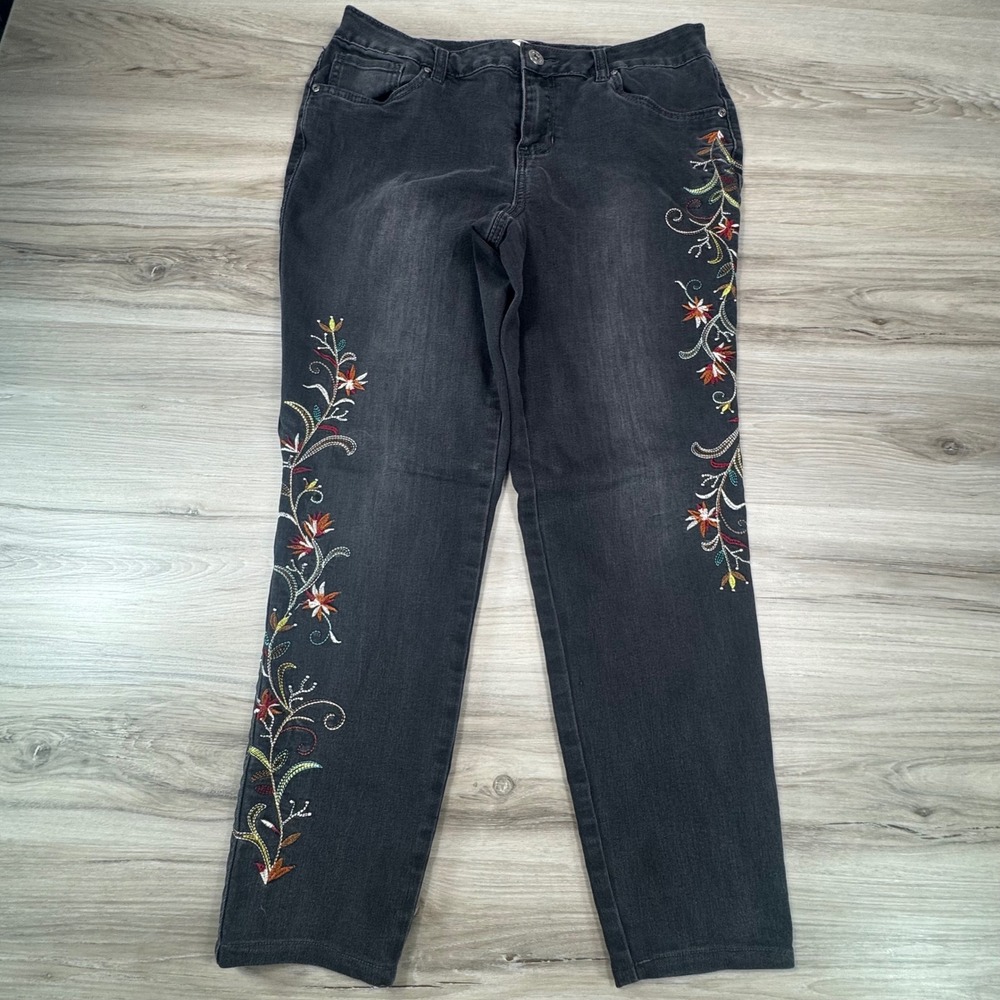 Indigo Thread Co.‎ Black Embroidered Floral Jeans WMNS 10 Cottagecore Whimsical